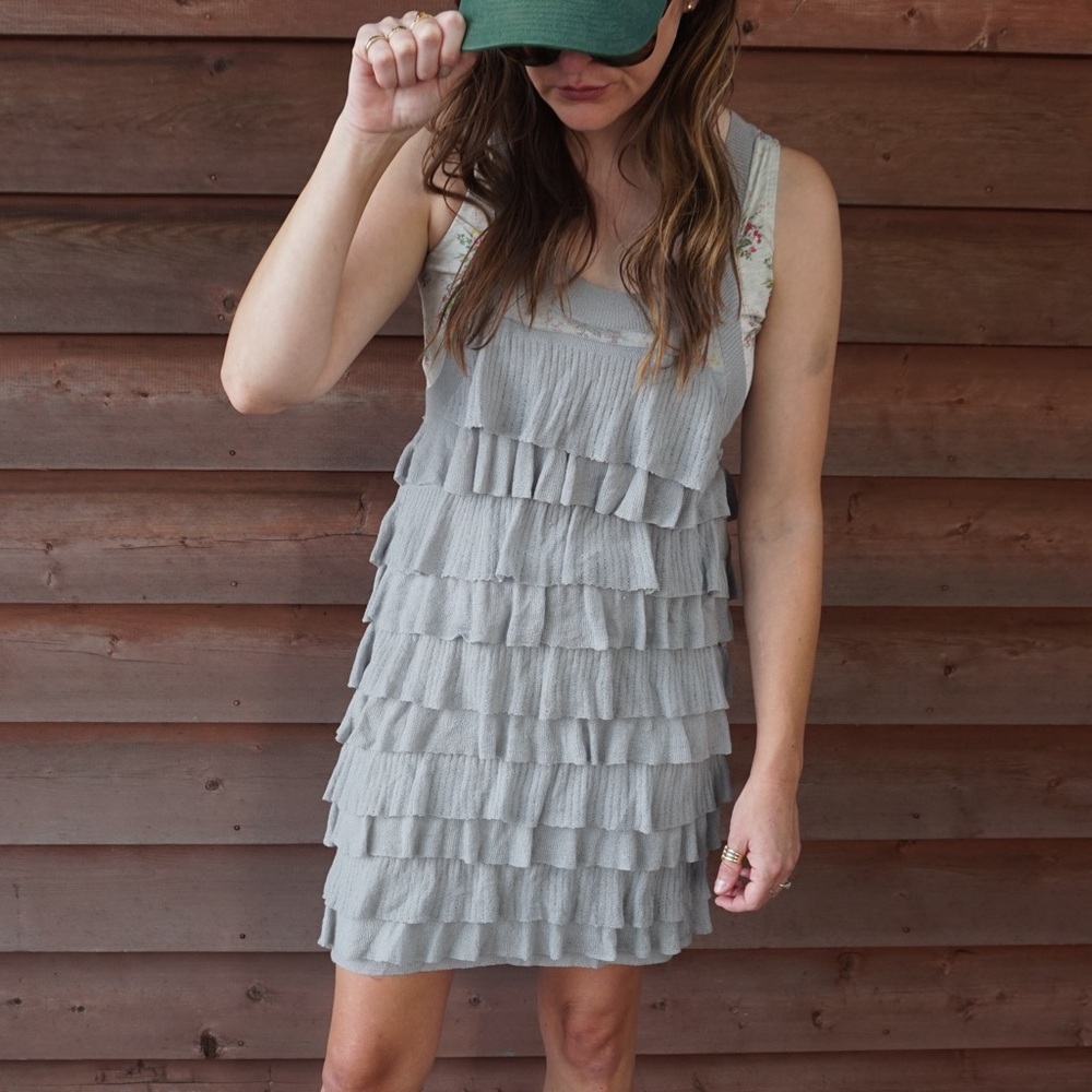 MANOUSH Floral/Grey Sparkle Layered Sleeveless Mini Dress